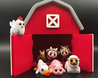 Educational Farm Playset – 3D Printed Barn + 7 Animals for Imaginative Play