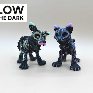 Rainbow Glow-in-the-Dark Articulated Cat & Dog Alebrijes | 3D Printed PLA Figurines | 3.5” Mexican Folk Art Animals