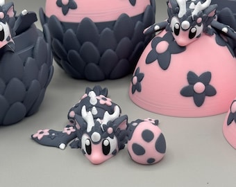 3D Printed Dragon Egg with Mini Articulating Flower Dragon