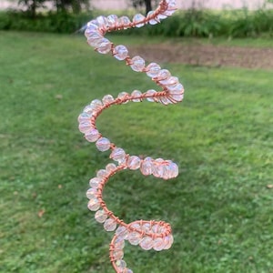 Copper Spiral Suncatcher: Rainbow Prism Window Decor with Iridescent Beads
