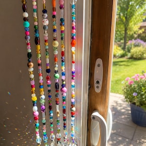 22” Boho Crystal Prism Suncatcher | Mixed Glass Bead Rainbow Decor. Bundle and Save.