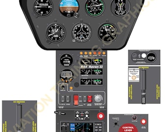 Robinson R44 Raven Helicopter Cockpit Training Poster - Flight Schools, Pilots, Enthusiasts