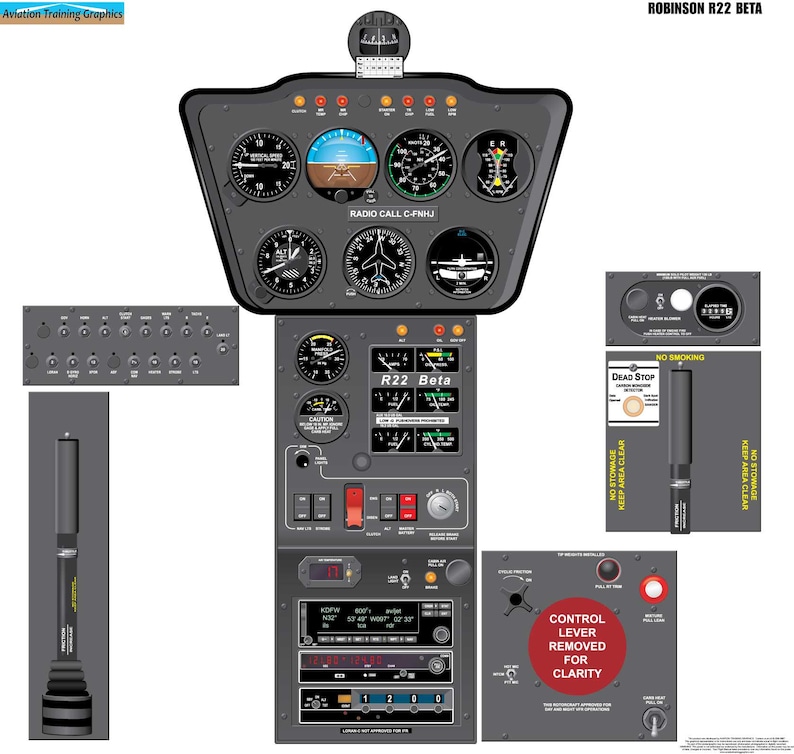 Robinson R22 Beta Helicopter Cockpit Training Poster - Flight Schools ...