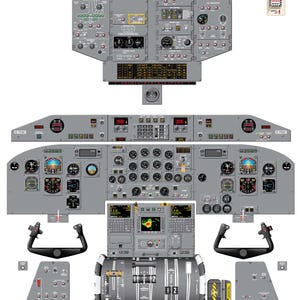 Può includere: Un'illustrazione dettagliata della cabina di pilotaggio di un aereo DASH 8-200 EM. L'immagine mostra vari strumenti, interruttori e controlli, tra cui uno schermo radar, un giogo e un quadrante dell'acceleratore. L'immagine è etichettata "DASH 8-200 EM" nell'angolo in alto a destra.
