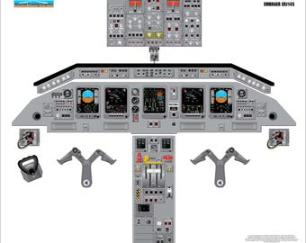 Embraer 145 Aircraft Cockpit Training Poster - Flight Schools, Pilots, Enthusiasts