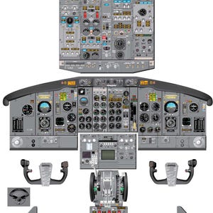 Può includere: Un diagramma dettagliato della cabina di pilotaggio di un aereo Boeing 737-200. Il diagramma mostra la disposizione degli strumenti, dei comandi e delle altre caratteristiche della cabina di pilotaggio. Il diagramma è etichettato con i nomi dei diversi componenti.