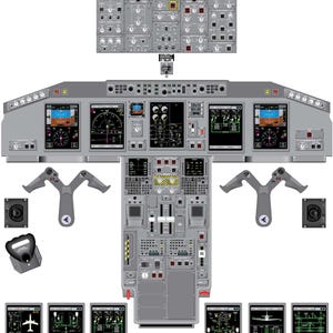 May include: A detailed illustration of the cockpit of an Embraer 170/190 aircraft. The image shows the instrument panel, control yoke, and other flight controls. The image is labelled "EMBRAER 170/190".