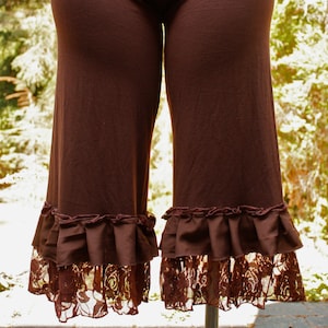 Earthy Brown Bamboo Lycra Bloomers with Chiffon Trim image 1