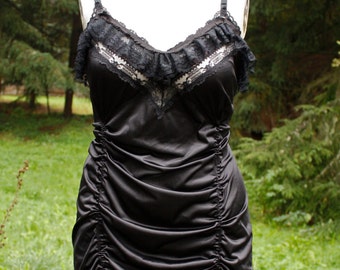 Mortician's Wife Black Lace Up-Cycled Slip Dress XXXXL