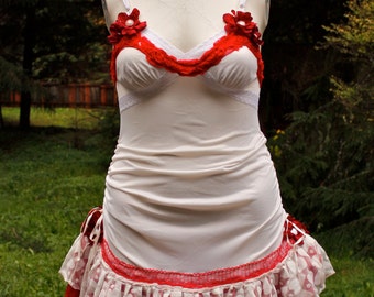 Queen of Hearts White & Red Up-Cycled Slip Dress