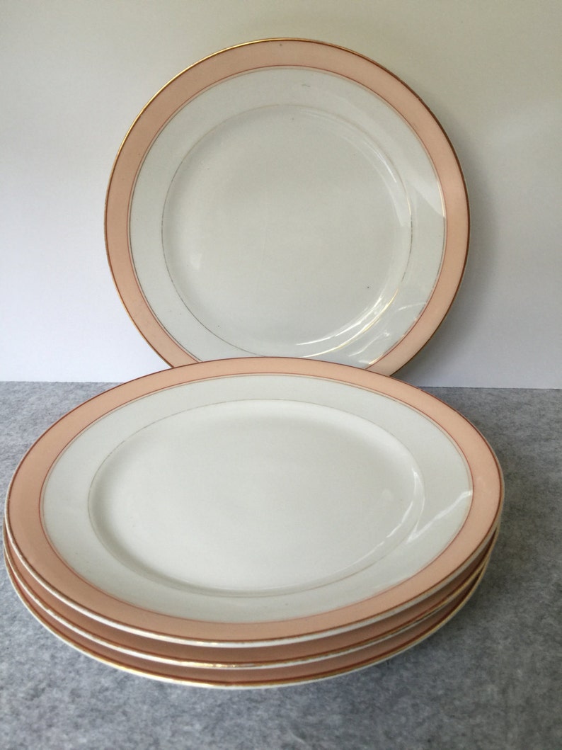 Vintage Set of 4 peach rimmed salad plates