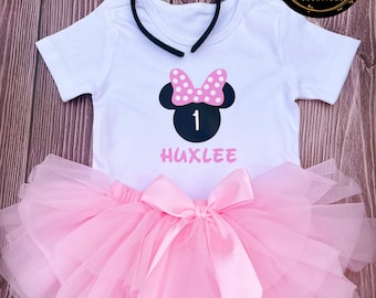 Baby first birthday gift personalised name cake minnie mouse theme baby pink tutu set