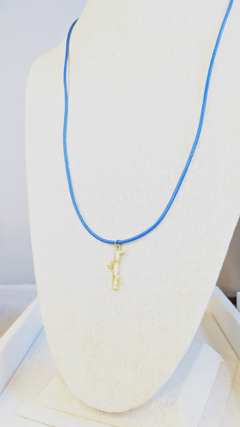 Gold Bamboo Blue Leather Necklace