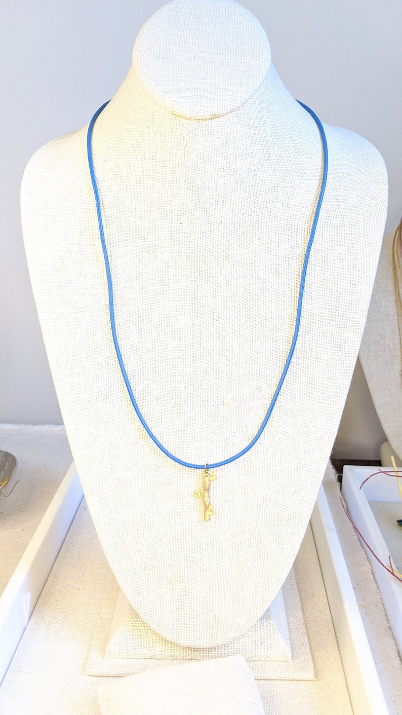 Gold Bamboo Blue Leather Necklace