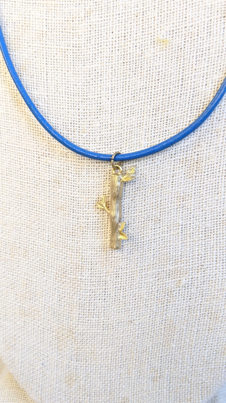 Gold Bamboo Blue Leather Necklace