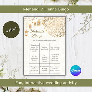 Mehendi | Bingo | Atividades Mehendi | Casamento Indiano | Decoração de Casamento Indiano | Cartão de Bingo | Ideias para Festas de Noite de Henna | Ideias para Casamento Hindu