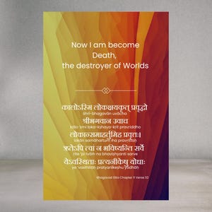Krishna-Bhagavad Gita Poster-Sanskrit-Spiritual Art-Oppenheimer-Movie Quotes-Hindu Philosophy-Digital Art-Mantra Print-Puja Room Decor