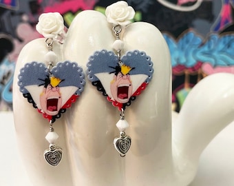 Angry Queen of Hearts Shape Post Dangle Earrings