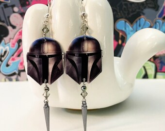 Star Wars Mandalorian Helmet Dangle Earrings