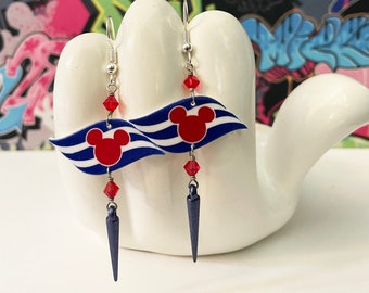 Disney Cruise Line Flag Blue Dangle Earrings