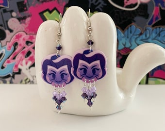 Alice in Wonderland Purple Pansy Dangle Earrings