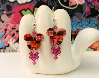 Mickey Mouse Pink Themed Tiki Hawaiian Double Sided Print Dangle Earrings