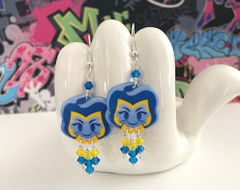 Alice in Wonderland Blue and Yellow Pansy Dangle Earrings