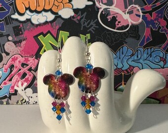 Mickey Mouse Fireworks Double Sided Print Dangle Earrings