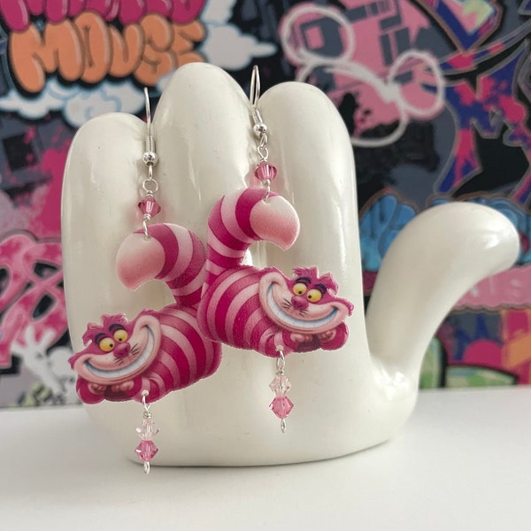 Boucles d'oreilles pendantes Alice au pays des merveilles Chat du Cheshire