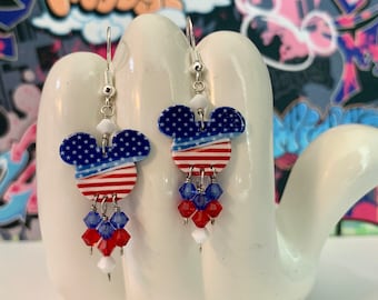 Mickey Mouse Americana Double Sided Print Dangle Earrings