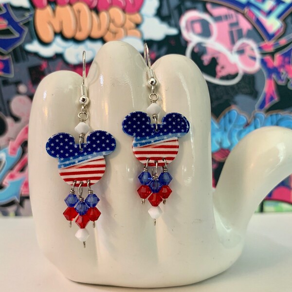 Mickey Mouse Americana Double Sided Print Dangle Earrings