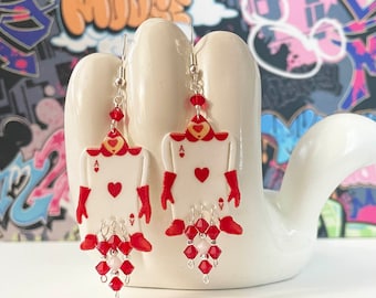 Alice in Wonderland Ace of Hearts Dangle Earrings