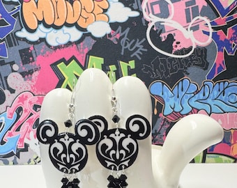 Mickey Mouse Black and White Swirled Dangle Earrings