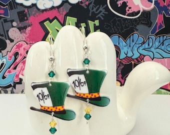 Alice in Wonderland Mad Hatter's Hat Dangle Earrings