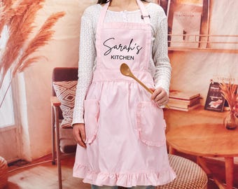 Personalized Apron for Women Aprons Personalized Custom Aprons for Womens Aprons Ruffled with Pockets Hostess Gift for her Baking Apron