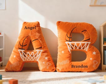 Custom Basketball Letter Pillow,Personalized Initial Basketball Pillow,Plush Basketball Season Decor,Basketball Lover Player Fans Gift