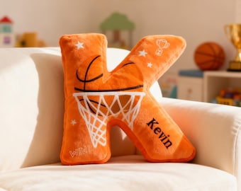 Basketball Pillow,Custom Initial Ball Throw Pillow,Personalized Letter Shaped Decorations,Home Decor Gift
