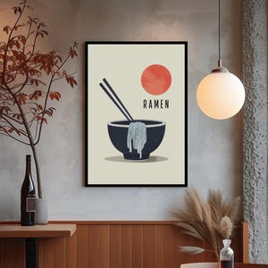 Japanese Ramen Noodles Poster, Kitchen Décor, Chop Sticks, Wall Art, Foodie Gift, Home Décor, Asian Cuisine Poster, PNG