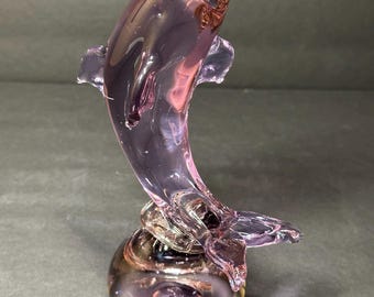 Vintage Blown Glass Dolphin made from of Neodymium Alexandrite glass paper weight