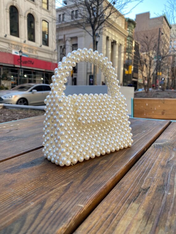 【完売品】Ameri vintage L BALL BEADS BAG Pearl Bag - Handmade Mini BALENCIAGA Shaped Beaded Purse | Bridal