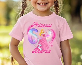 Personalized Princess Aurora Birthday Shirt: Pink Glitter Tee