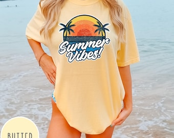 Comfort Colors Summer Vibes T-Shirt: Retro Beach Vacation Tee