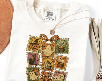 Vintage Halloween Ghost Cat Shirt, Comfort Colors Tee