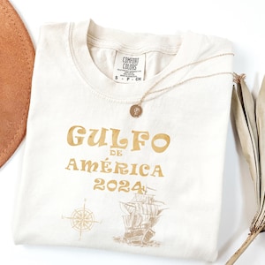 Chemise Golfe d'Amérique 2024 - T-shirt satire politique - Chemise vintage de carte de boussole de bateau - Cadeau d'humour historique - Couleurs de confort Golfe des Etats-Unis