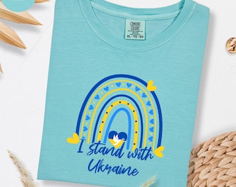 I Stand With Ukraine-T-shirt, vintage Oekraïens steunshirt met regenboog