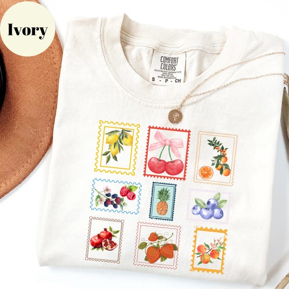Vintage Fruit Stamp Comfort Colors Shirt: Cottagecore Farmer's Market Tee
