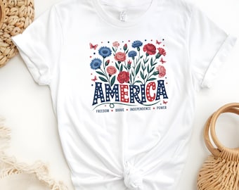 Vintage 4th of July T-Shirt: America Floral Patriotic Tee