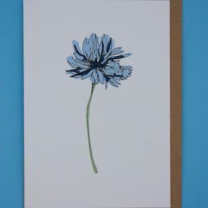 Blaue Kornblumen Grußkarte | illustriert und von Hand vollendet | Luxus Tintoretto Gesso Karte 300gsm | DIN A6 | Kraftpapier Umschlag | Blumenmuster