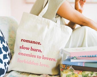 Romantische Buchliebhaber-Einkaufstasche, Romanze Genre-Einkaufstasche, Buchclub-Romantik-Lesergeschenk, Baumwolltasche