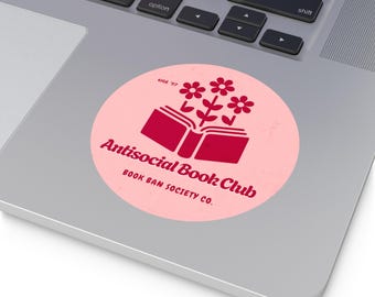 Antisocial Book Club Sticker, Bookish Vinyl Sticker, Book Lover Gift, Introvert Aesthetic, Cute Reading Sticker for Laptop or Journal